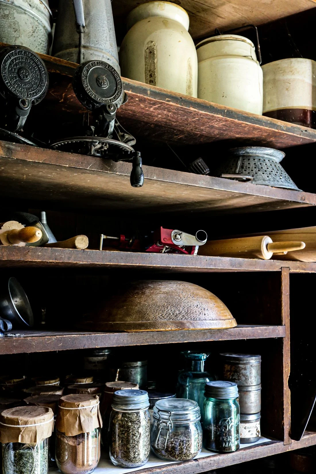 Rustic pantry with spices and jars