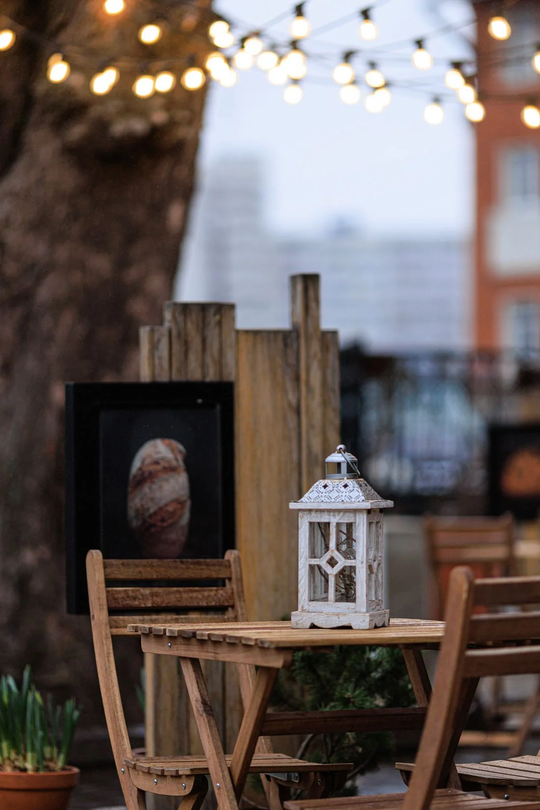 Decorative lantern on an outdoor table
